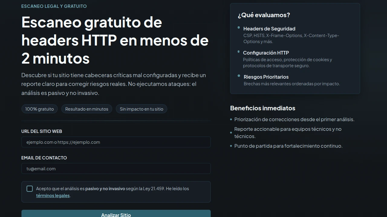 Vista previa de VeriSite Scanner: formulario de escaneo y nota de seguridad.